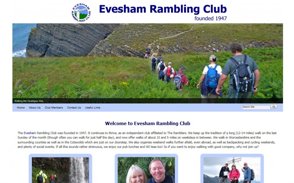Screen shot of Evesham Rambling Club website