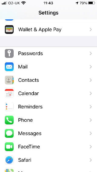 iPhone screen showing setting Mail option.  Use this to update your email password