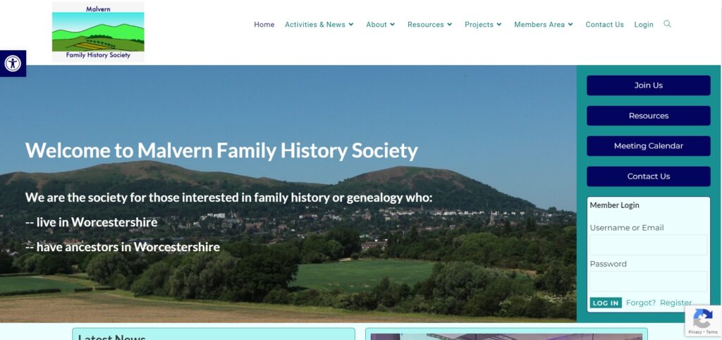 Malvern Family history Society - home page top
