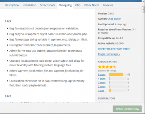 WordPress plugin update details screen 