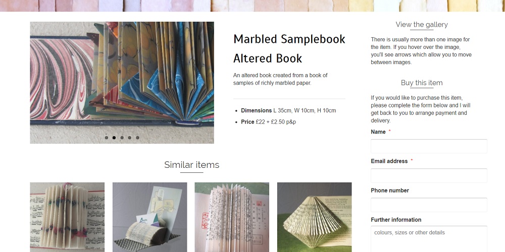 Maureen Richardson portfolio item page with form - website by Nepeta Consulting