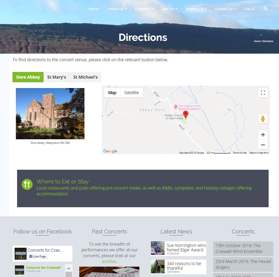 Concerts for craswall website 2018 - directions page - website by Nepeta Consulting