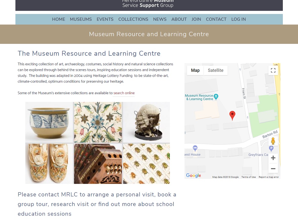 One of the museum pages of Hereforshire Museum Support Services Group - created by Nepeta Consulting