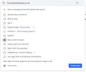 The Gmail filter box