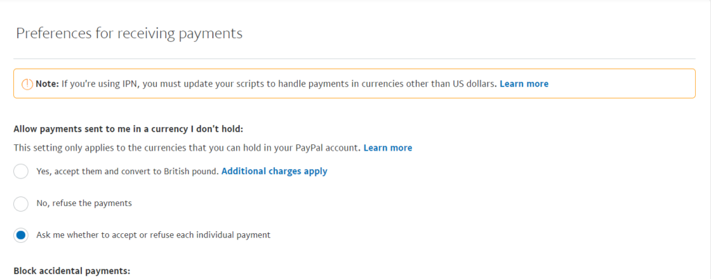 Currency payment options for PayPal as described by Nepeta Consulting