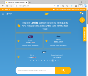 joker.com home page showing TLD domains and offers. Nepeta use joker.com for domain management