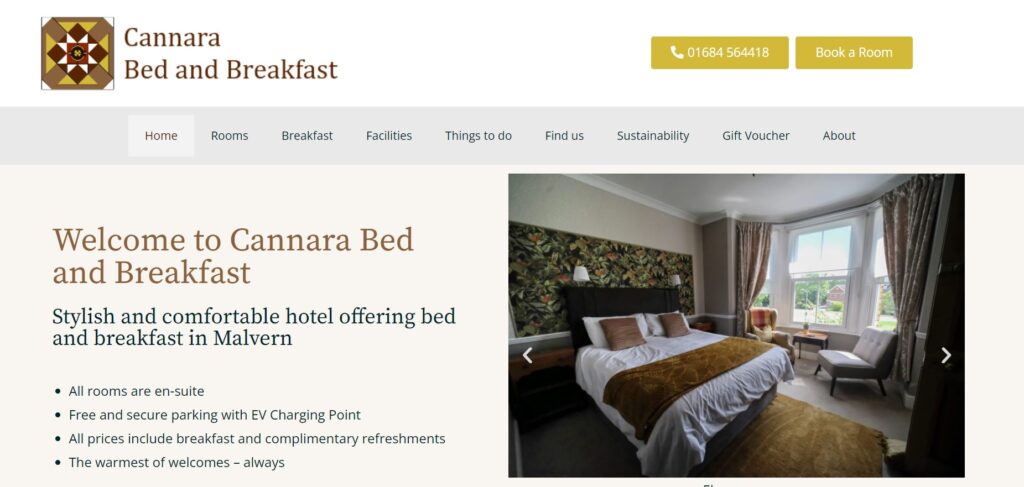 Top of the Cannara.co.uk home page showing buttons linking directly to phones
